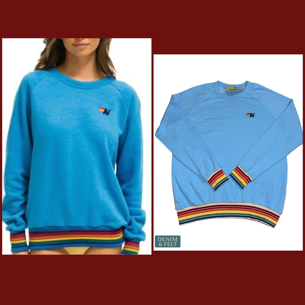 Aviator Nation Rainbow Stripe Sweatshirt Coastal Surf California Pullover Medium